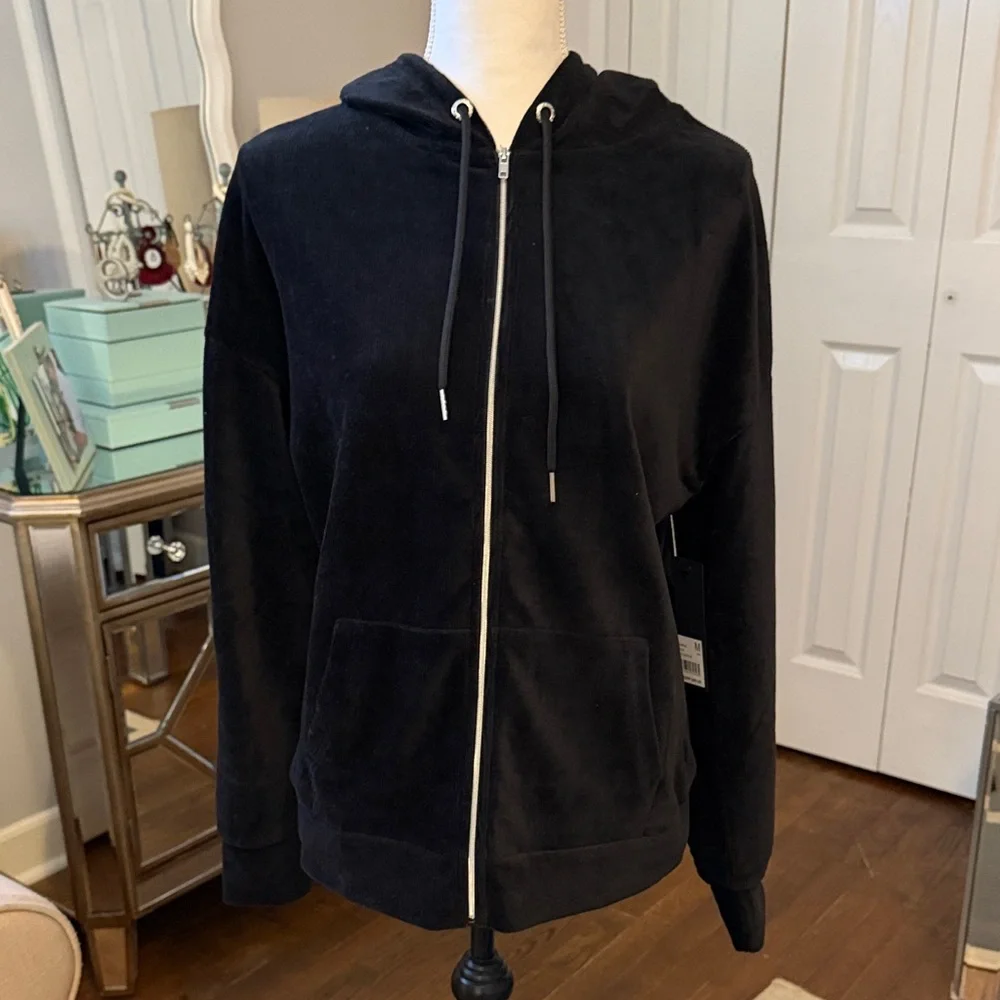 Bebe & Ciara Collab Black Stretch Micro Corduroy Zip-Up Hoodie NWT M
